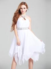 Fairy Knee-length Halter Homecoming Dress with Rhinestone Belt