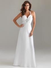 Fanciful Halter Top Floor Length Empire White Chiffon Rhinestone Brooch Front Bridesmaid Dress