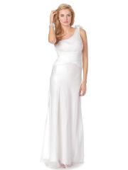 Fanciful One-Shoulder White Chiffon Floor Length Column Bridesmaid Gown of Flower Strap