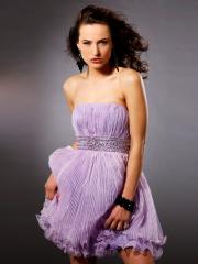 Fanciful Strapless Short Length Lavender Tulle Beaded Band Homecoming Gown 2012