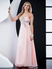 Fanciful Sweetheart Empire Style Floor Length Pink Chiffon Bridesmaid Dress with Floral and Rhinestones
