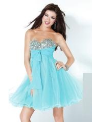 Fanciful Sweetheart Short A-Line Diamantes Embellished Bodice Ice Blue Tulle Skirt Dress
