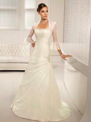 Fanciful Trumpet Chiffon Bridal Gown Features Pleats and Straight Neckline