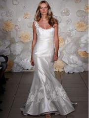 Fantastic Scoop Neckline Satin Wedding Gown of Floral