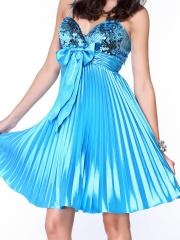 Fantastic Spaghetti Strap Neck Ice Blue Pleated Satin and Sequined Wedding Guest Dress