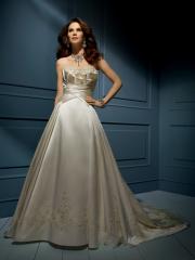 Fantastic Strapless Champagne Satin Gown of Embroidery