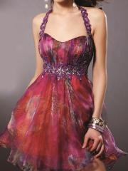 Fantasy Beaded Halter Sweetheart Neckline Sequined Embellishment Flowing A-line Homecoming Dresses