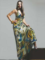Fascinating Deep V-Neck Floor Length Printed Rhinestone Embellished Celebrity Gown