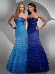 Fascinating Strapless Mermaid Royal Blue or Blue Tulle Multi-Tiered Floor Length Celebrity Dresses