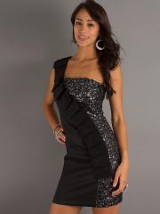 Fashionable One Shoulder Strap Cocktail Dress Ruffled with Sequin Bodice
