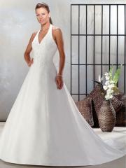 Fashionable White Satin Deep V-Neck Gown of Romance