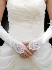 Fingertips Elbow Length White Satin Wedding Gloves