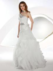 Fit and Flare Gown with Bodice with A One Shoulder Ruffled Organza Skirt Dresses