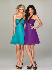 Flattering Classic A-line Style Sequined Strap Empire Waist and Flowing Mini Skirt Prom Dresses