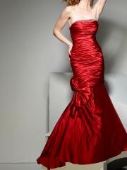 Flirtatious Strapless Floor Length Mermaid Red Silky Satin Bow Tie Celebrity Dresses