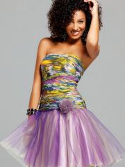 Flirtatious Strapless Short Length A-Line Printed and Lavender Tulle Floral Embellished Party Dress