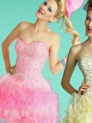Flirtatious Sweetheart Mini Ball Gown Pink or Daffodil Beaded Bodice and Organza Dresses