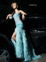 Flirtatious and Fetching Sequined Bodice Dropped Waist Side Slit Feather Bottom Celebrity Dresses