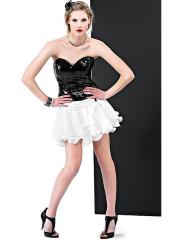 Flirty Sweetheart Short Sheath Black Sequined and White Chiffon Cocktail Party Dress