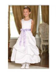 Flod Ball Gown Stain White Flower Girl Dress with Bow Tie
