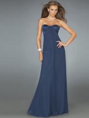Floor Length Dark Navy Chiffon Strapless Bridesmaid Gown of Cut-Out Back
