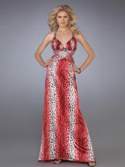 Floor Length Empire Multi-Color Printed Evening Gown of Halter Neck and Crisscross Back