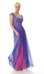Floor Length Halter Neck Purple Ethereal Chiffon Evening Dress of Shirred Bust Front
