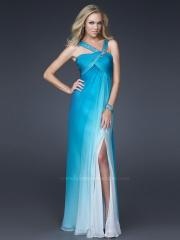 Floor Length Sheath Style Slit Halter Sequined Top Ice Blue Ombre Chiffon Prom Gown