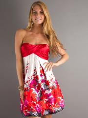 Floral Print Multi-Color Ruche Strapless Neckline Sleeveless Short Homecoming Dress