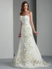 Floral Strapless Satin Bridal Gown Embellished with Fabric Petals Wedding Dress
