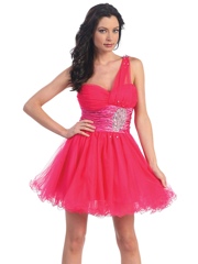 Fuchsia A-Line Homecoming Dress With Sweetheart One Shoulder Neckline and Empire Waist