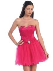 Fuchsia A-line Strapless Sweetheart Sequined Trim Taffeta Organza Prom Dresses