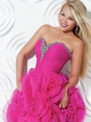Fuchsia Organza Strapless Sweetheart Neckline Sequined Trim Floral Ball Gown Prom Dresses