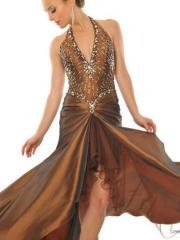 Full Length A-line Silhouette Halter Neckline Sequined Trim Front Slit Taffeta Celebrity Dresses