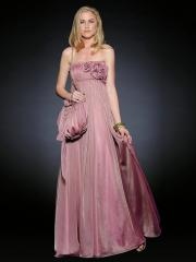 Full Length Strapless Neckline Empire Waist Rosette Accented Evening Dresses