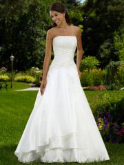 Garden Wedding Gown with Taffeta Strapless Bodice and Chapel Train