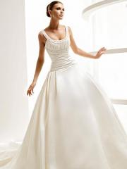 Gentle Scoop Satin Ball Gown Dress Enjoys Ruched Bodice and Beads
