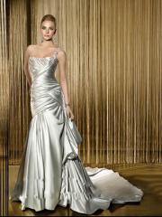 Glamorous A-Line Satin Wedding Dress Beaded One Shoulder and Pick Up