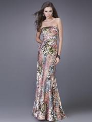 Glamorous Sheath Print Multi-Color Strapless Neckline Sleeveless Floor-Length Evening Dress