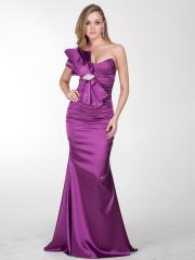 Glamorous Strapless Floor Length Grape Silky Satin Mermaid Style Bridesmaid Gown 2012