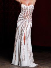 Glamorous Strapless Floor Length White Sequined Slit Chiffon Wedding Party Dresses