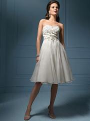 Glamorous Strapless Ruched Bodice with A Line Knee-Length Wedding Dress