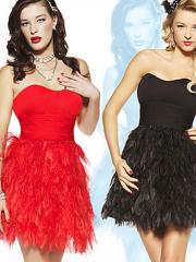 Glamorous Strapless Short Length Red or Black Satin and Tulle Cocktail Gowns