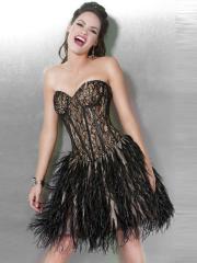 Glamorous Sweetheart Black Lace Bodice and Feathered Skirt Short Length Cocktail Party Dress