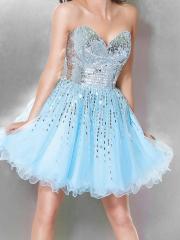 Glittering Sweetheart Silver Sequined Bodice and Ice Blue Tulle Skirt Homecoming Dresses