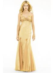 Gold Satin Spaghetti Strap Halter Sweetheart Neckline Sleeveless Floor-Length Celebrity Dress
