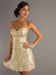 Gold Sequined A-Line Strapless Sweetheart Neckline Sleeveless Short Homecoming Dress