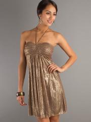 Gold Sequined Shimmer Halter Sweetheart Neckline Sleeveless Short Homecoming Dress