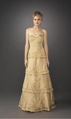 Gold Taffeta Chiffon Overlay Strapless Sweetheart Neckline Sleeveless Floor-Length Celebrity Dress