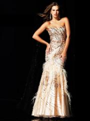 Gold Taffeta Tulle Strapless Sweetheart Neckline Sleeveless Floor-Length Celebrity Sequined Feathered Dress